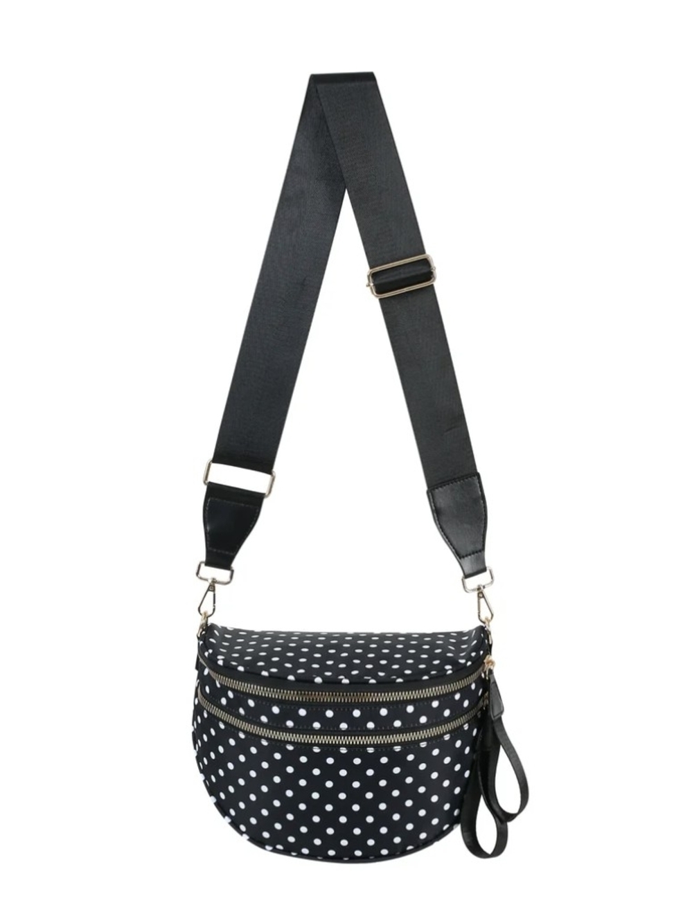 NEW- Black Polka Dot Crossbody Bag with Adjustable Strap